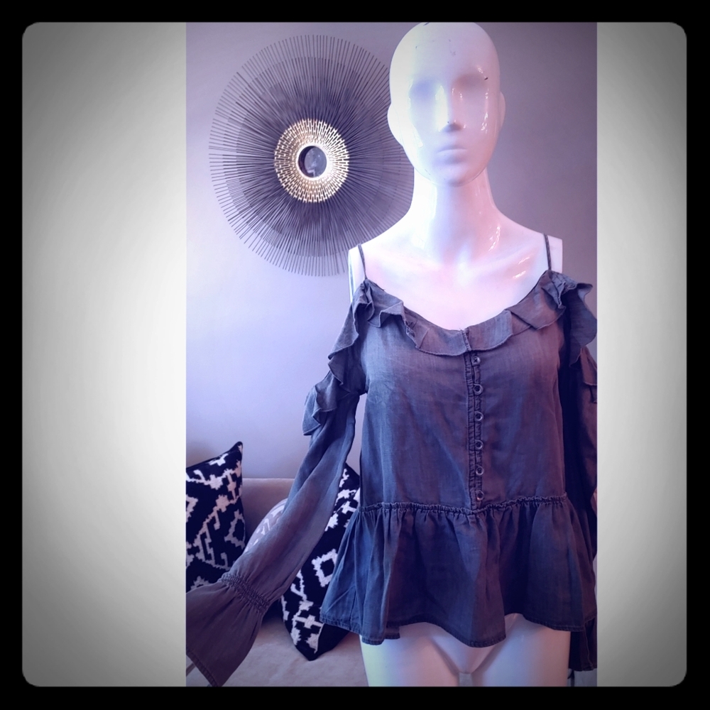 William Rast Cold Shoulder Ruffle Top